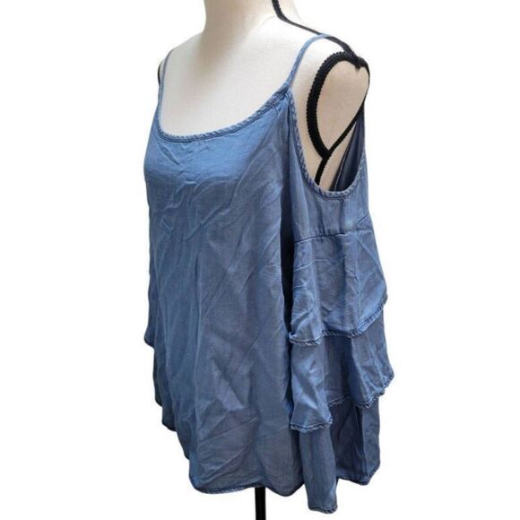 INC International Concepts Womens Sz 10 Chambray Spaghetti Strap Cold Shoulder - Picture 2 of 7